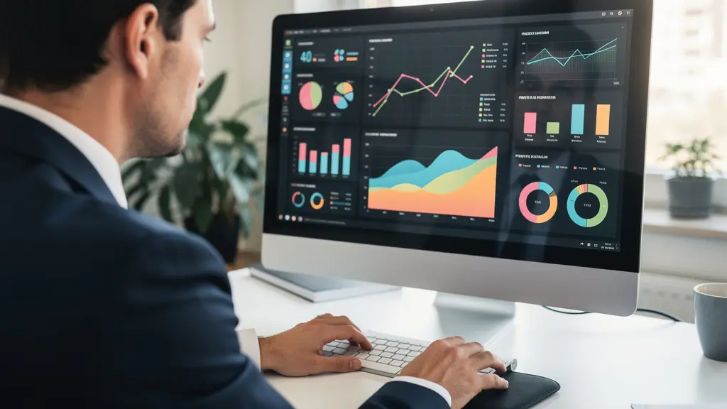 Consultant SEO analysant des données de performance sur écran dans un bureau moderne